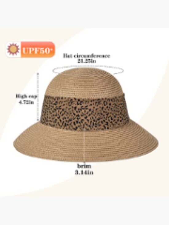 Straw Sun Hat with Chin Strap Floppy Foldable Wide Brim UPF 50 main image 5
